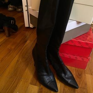 Nine west black leather heel boots